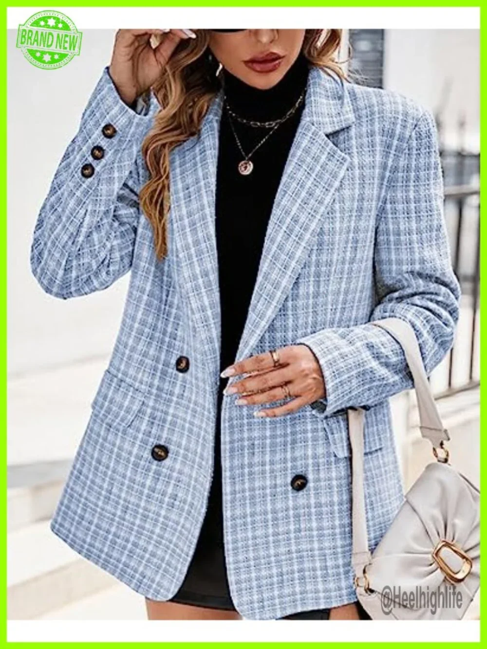 Plaid Tweed Blazer Jacket Long Sleeve Open Front Work Office Blazer Suit Coat